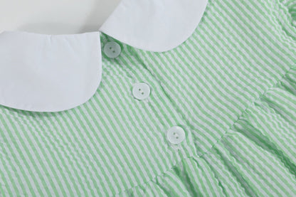 Green Seersucker Bunny Ruffle Dress