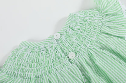 Green Seersucker Bunny Smocked Flutter Romper