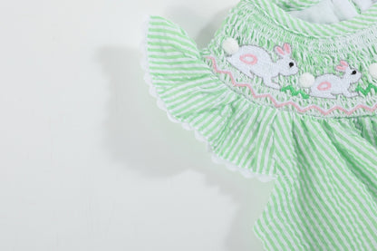 Green Seersucker Bunny Smocked Flutter Romper
