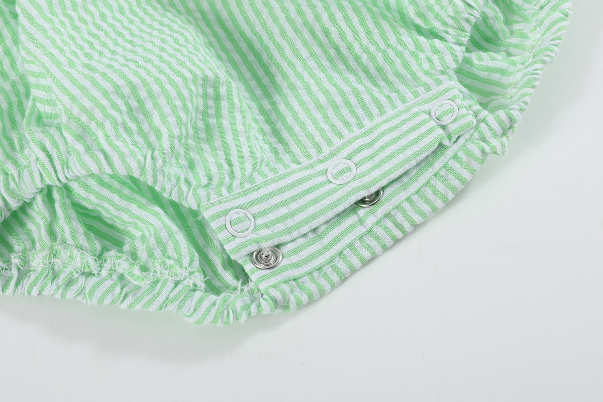 Green Seersucker Bunny Smocked Flutter Romper