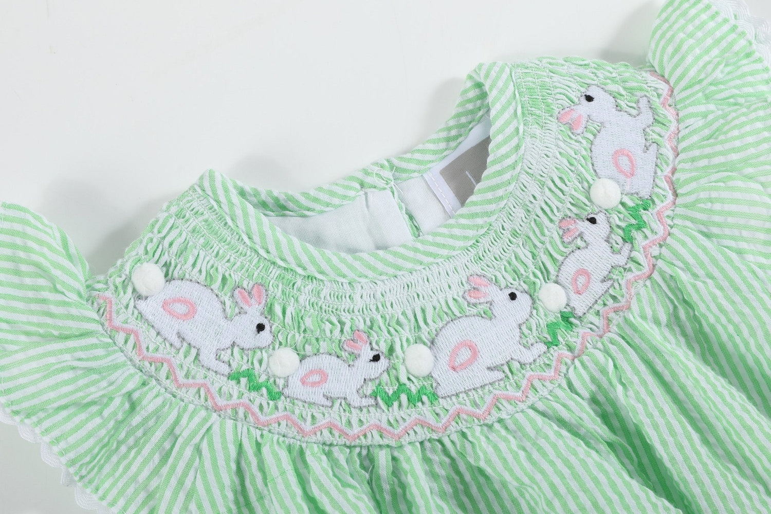 Green Seersucker Bunny Smocked Flutter Romper