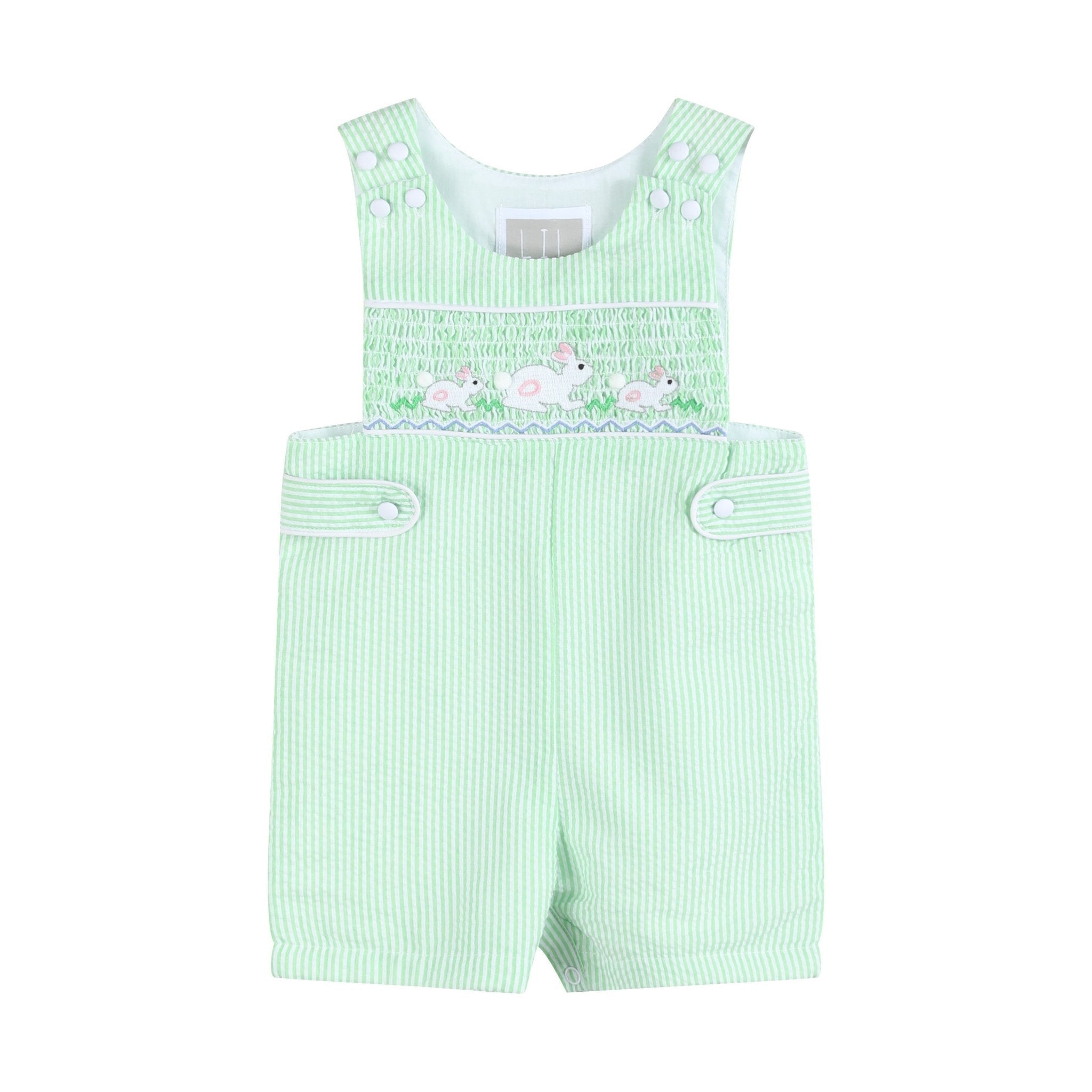 Green Seersucker Easter Bunny Smocked Jon Jons
