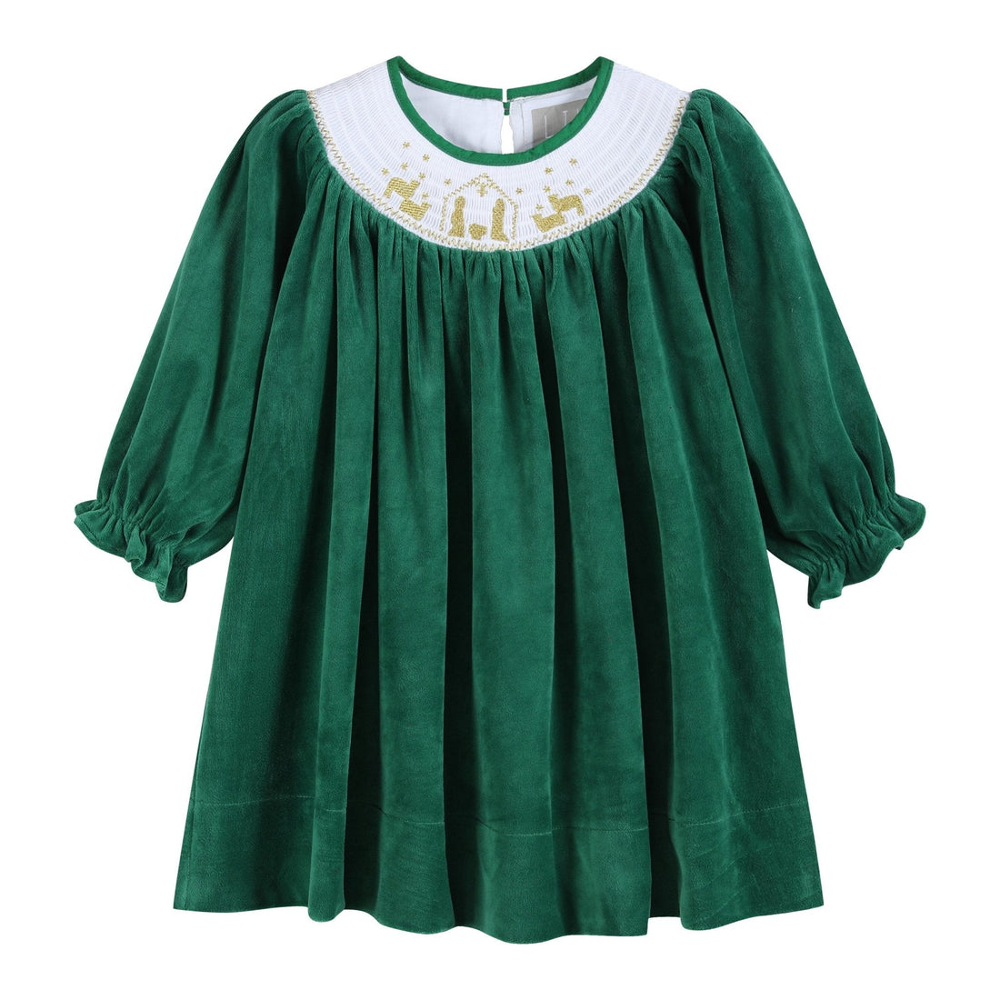 Green Velvet Nativity Smocked Dress