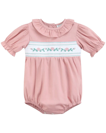 Heirloom Rose Ruffle Smocked Bubble Romper