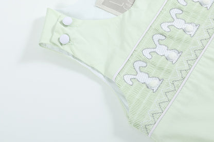 Honeydew Green Bunny Smocked Shortalls