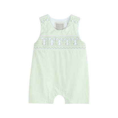 Honeydew Green Bunny Smocked Shortalls