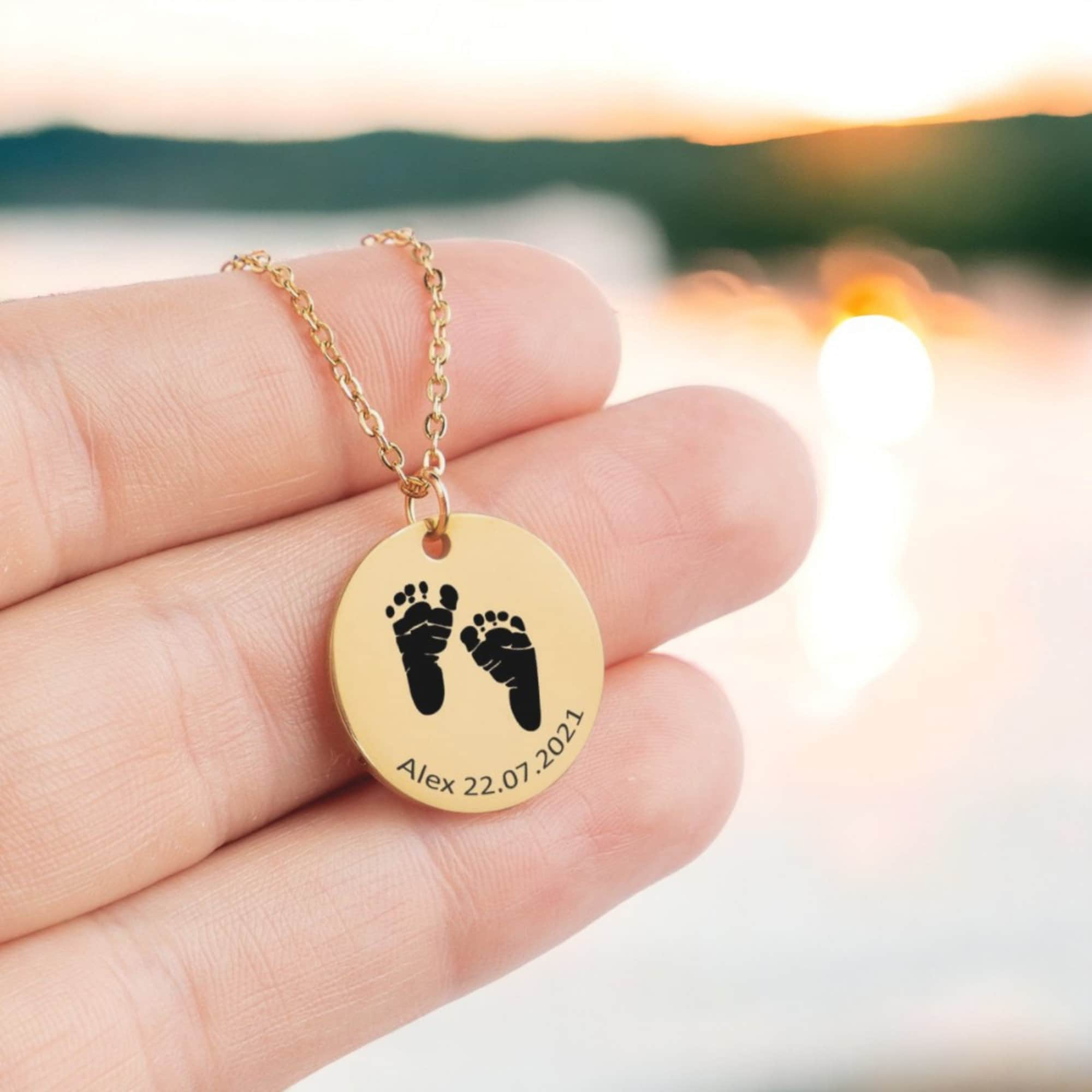 Baby Footprint Necklace, Push Present, Baby Feet Necklace, Baby Name Necklace, First Time Mom Gift - Gathering Littles