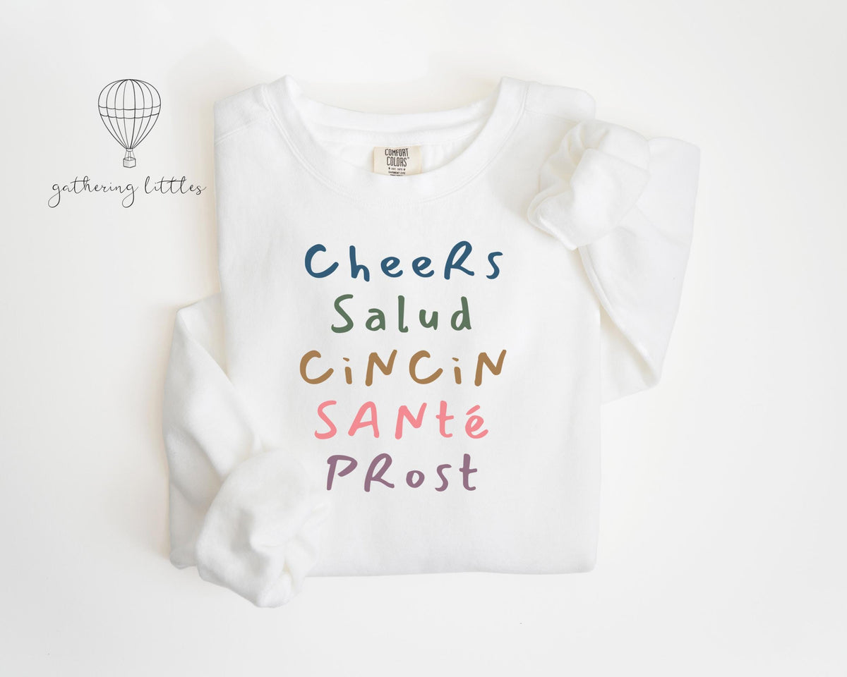 Cheers Shirt, Comfort Colors Drinks Tshirt, Champagne Lover Gift, Bartender Crewneck, Bachelorette Tee, Cheers New Years Eve Shirt, salud
