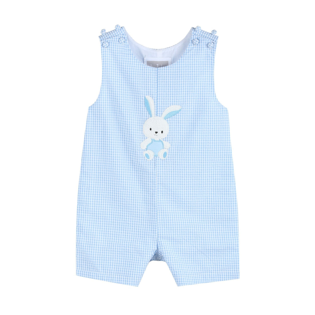 Light Blue Gingham Bunny Applique Shortalls