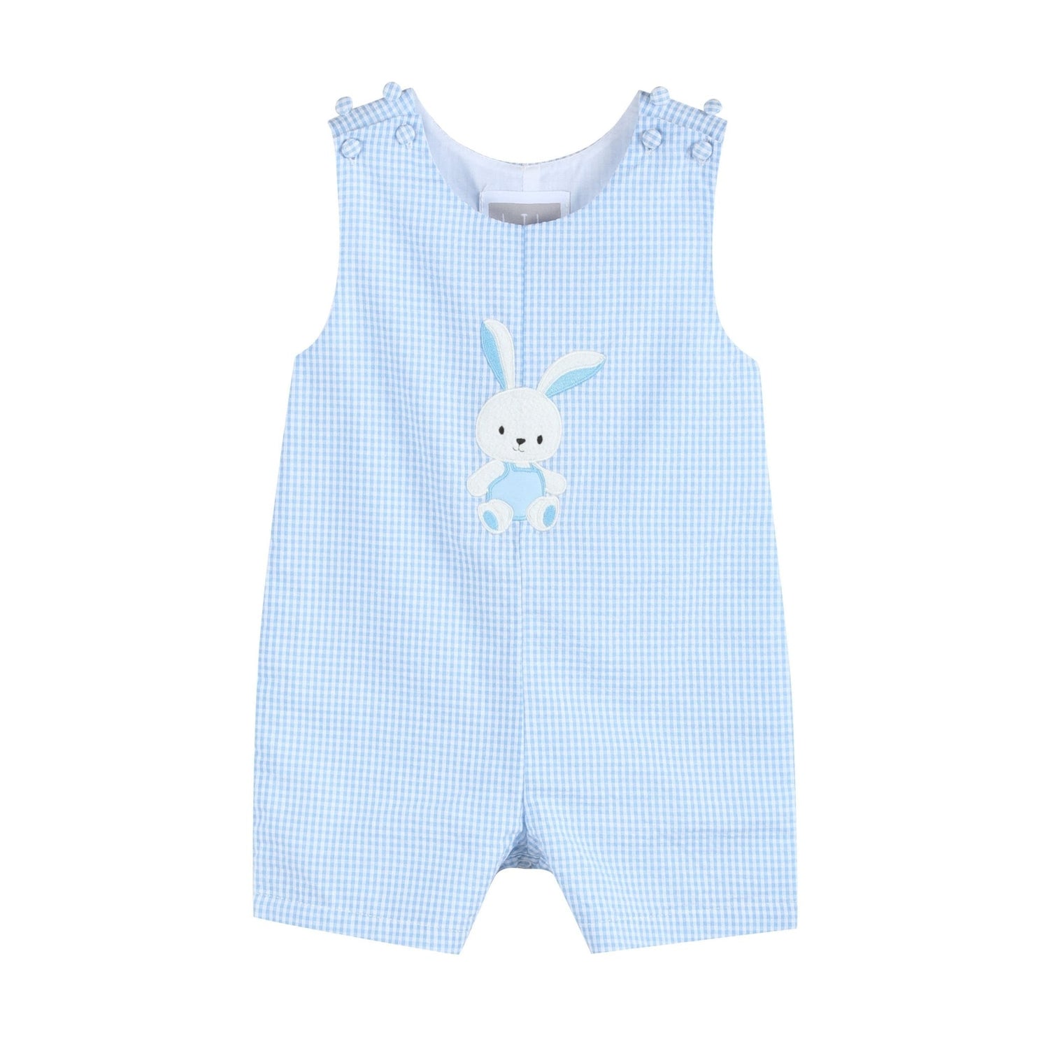 Light Blue Gingham Bunny Applique Shortalls