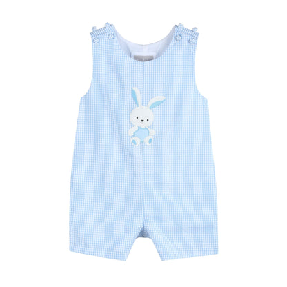 Light Blue Gingham Bunny Applique Shortalls