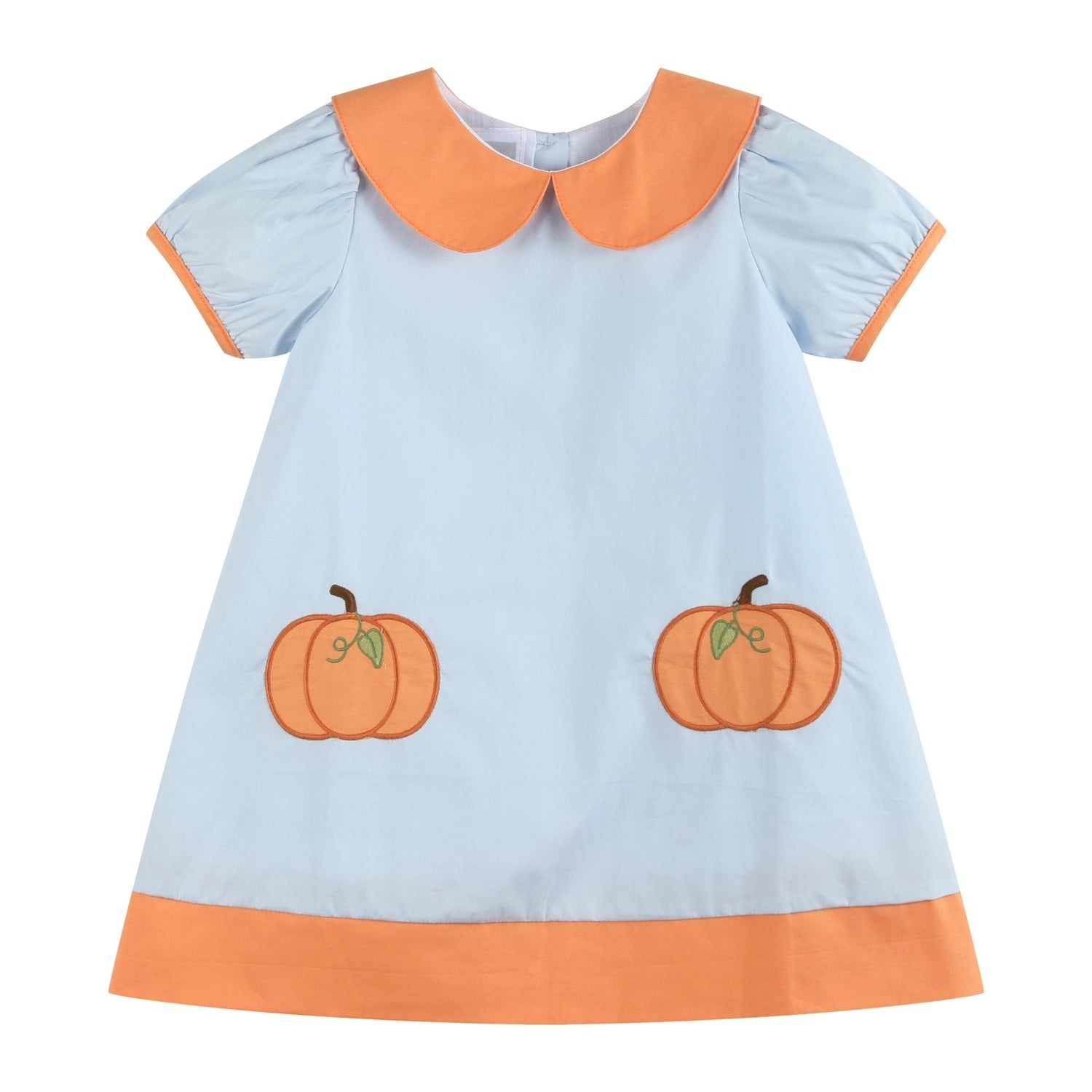 Light Blue Pumpkin Applique Collared Dress
