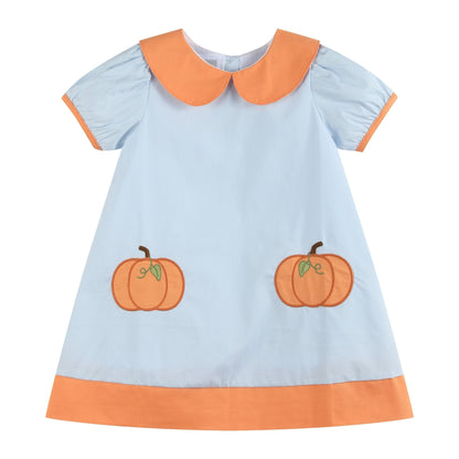 Light Blue Pumpkin Applique Collared Dress