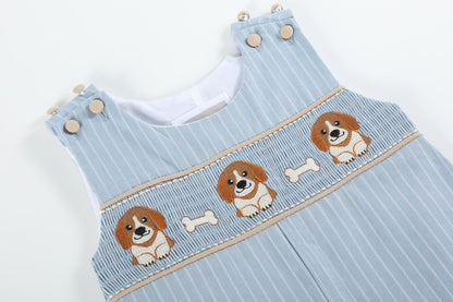 Light Blue Puppy Smocked Overalls