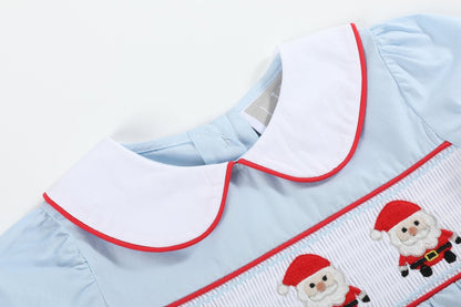 Light Blue Santa Smocked Dress and Bloomers