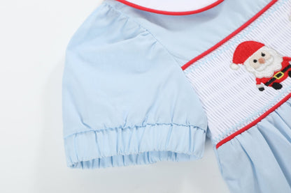 Light Blue Santa Smocked Dress and Bloomers
