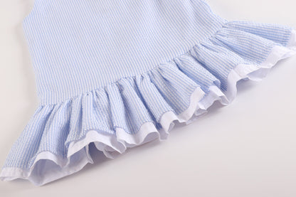 Light Blue Seersucker Ruffle Dress