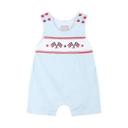 Light Blue USA Flag Smocked Shortalls
