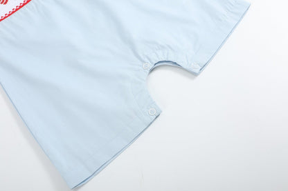 Light Blue USA Flag Smocked Shortalls