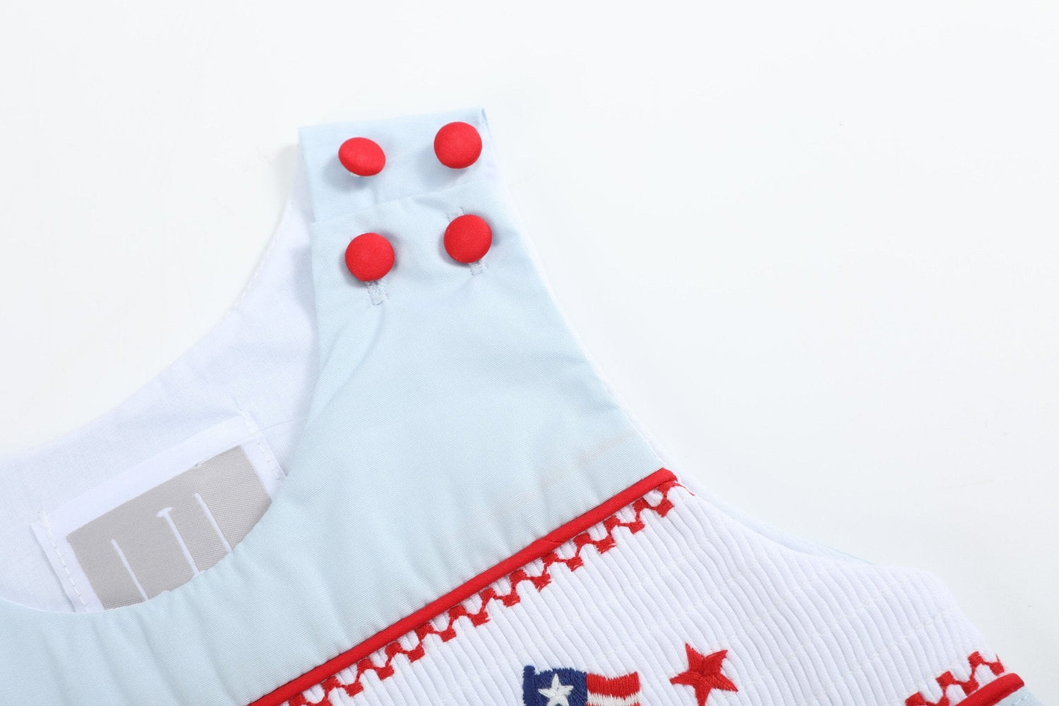 Light Blue USA Flag Smocked Shortalls