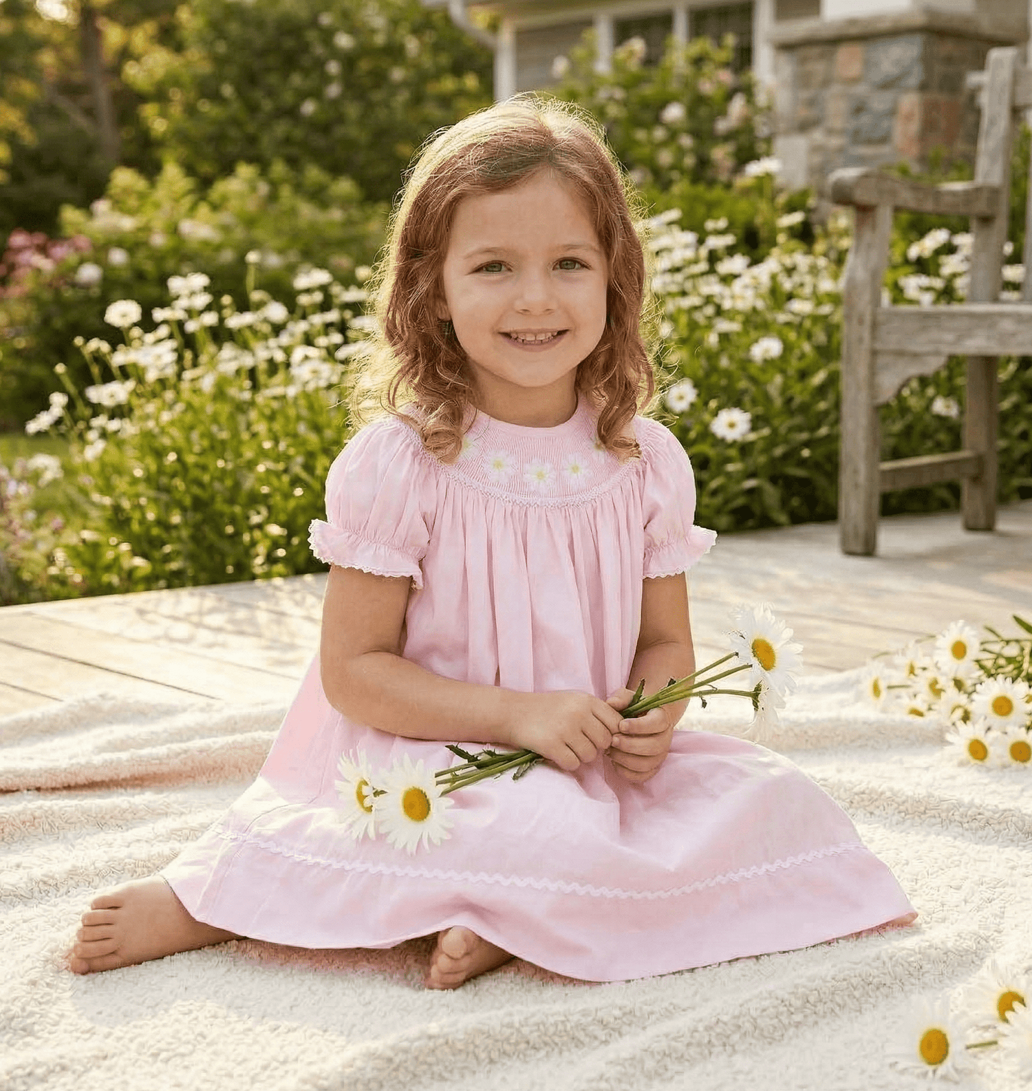 Light Pink Daisy Smocked Bishop Dress