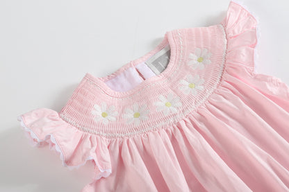 Light Pink Daisy Smocked Ruffle Romper