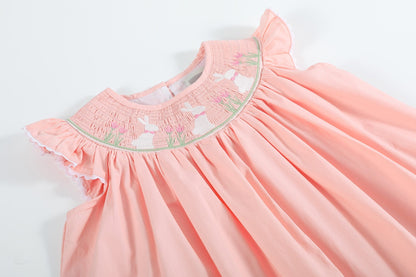 Light Pink Bunny Smocked Bishop Dress
