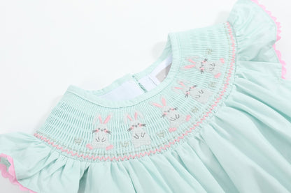 Misty Blue Bunny Smocked Bubble Romper