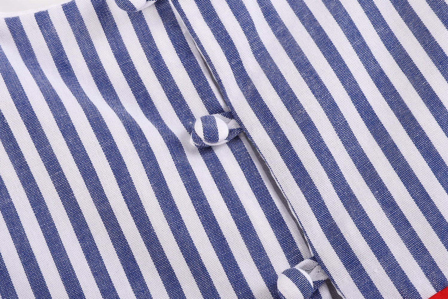 Navy Blue Stripe and Red Ruffle Bow Dress