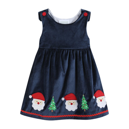 Navy Blue Velvet Santa Christmas Jumper Dress