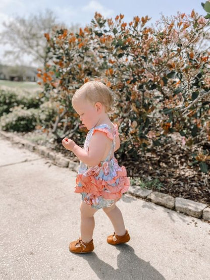 Pink and Blue Floral Print Ruffle Romper