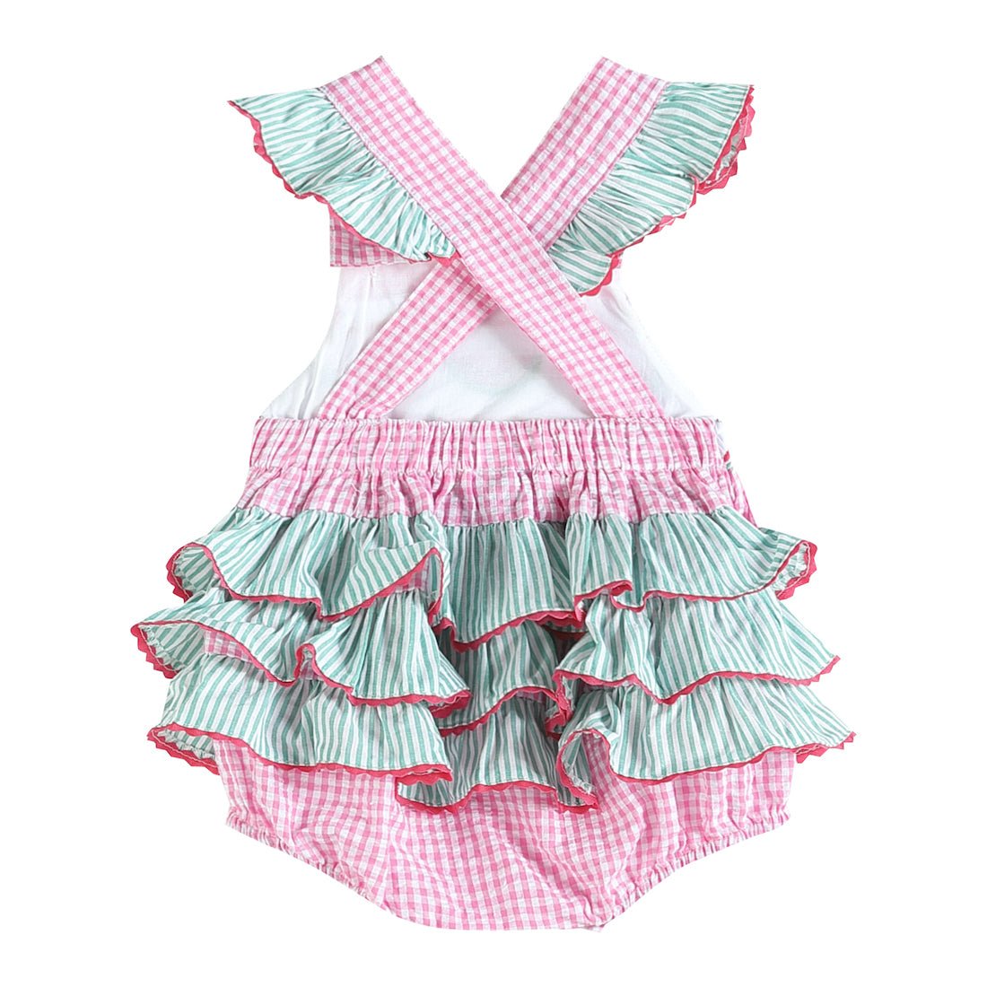 Pink and Green Watermelon Smocked Bubble Ruffle Romper