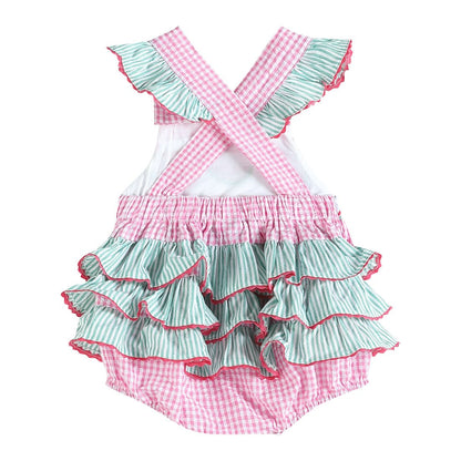 Pink and Green Watermelon Smocked Bubble Ruffle Romper
