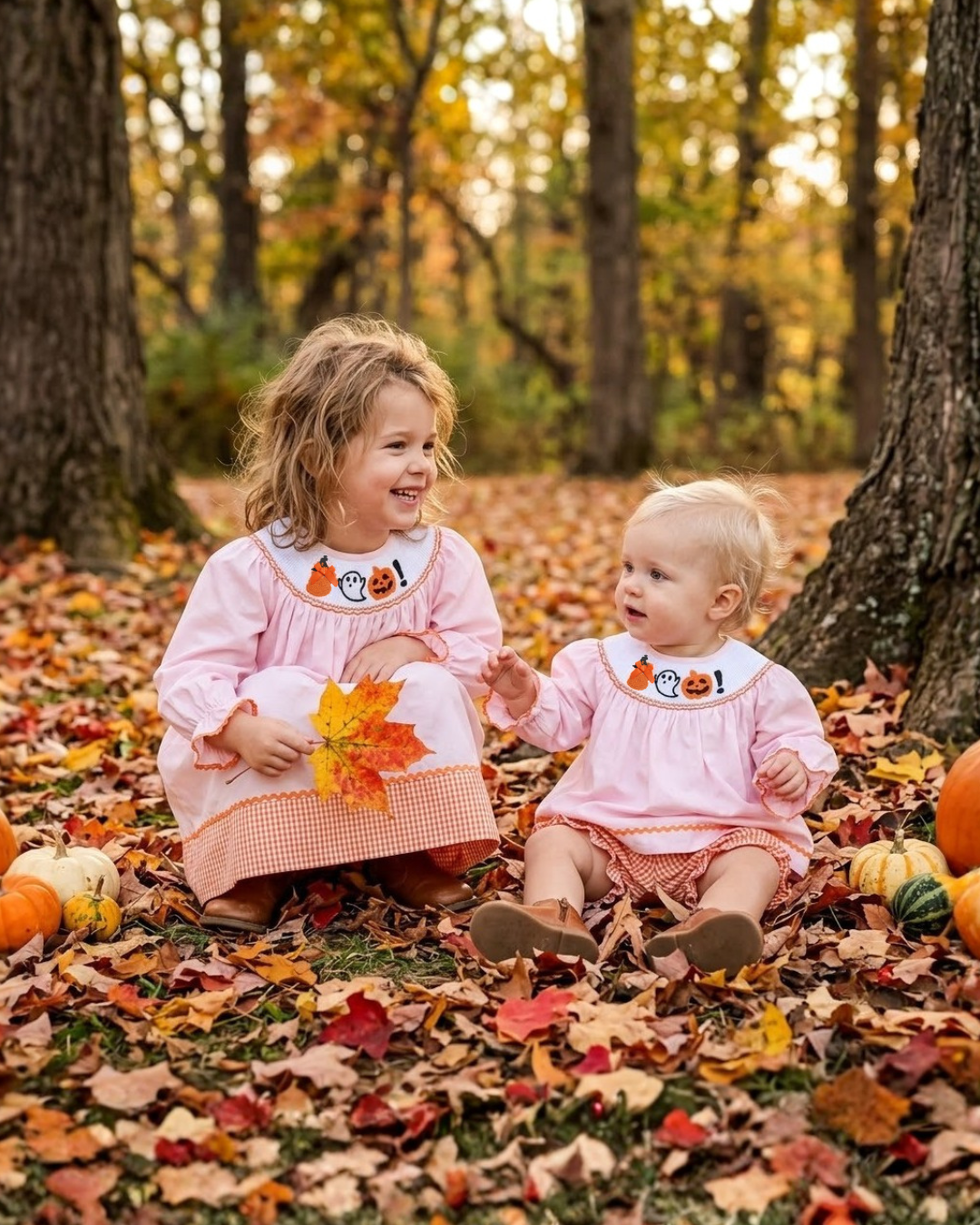 Pink and Orange Gingham Boo Smocked Bishop Dress