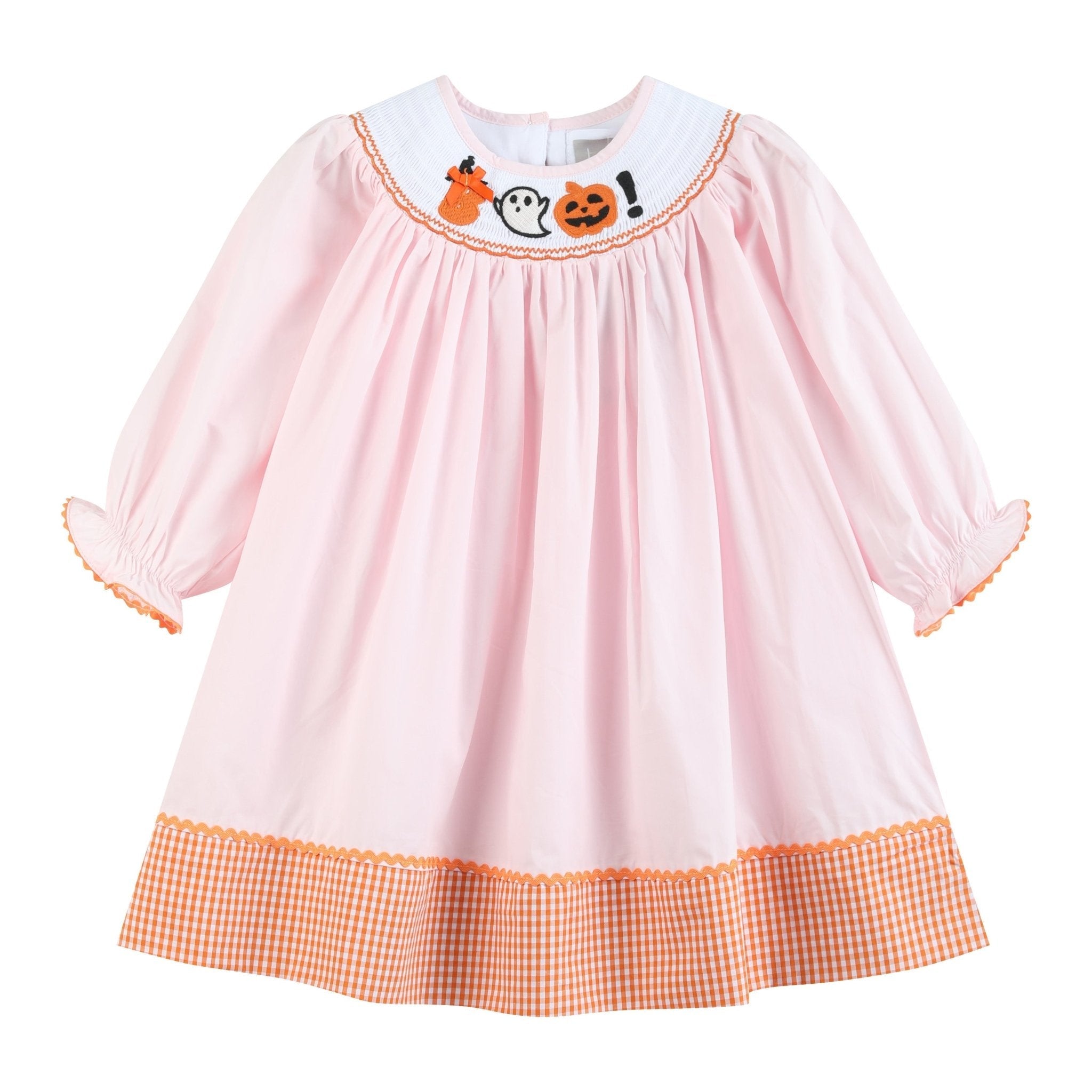 Pink and Orange Gingham Boo Smocked Bishop Dress