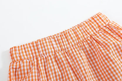 Pink and Orange Gingham Boo Smocked Dress and Bloomer Set