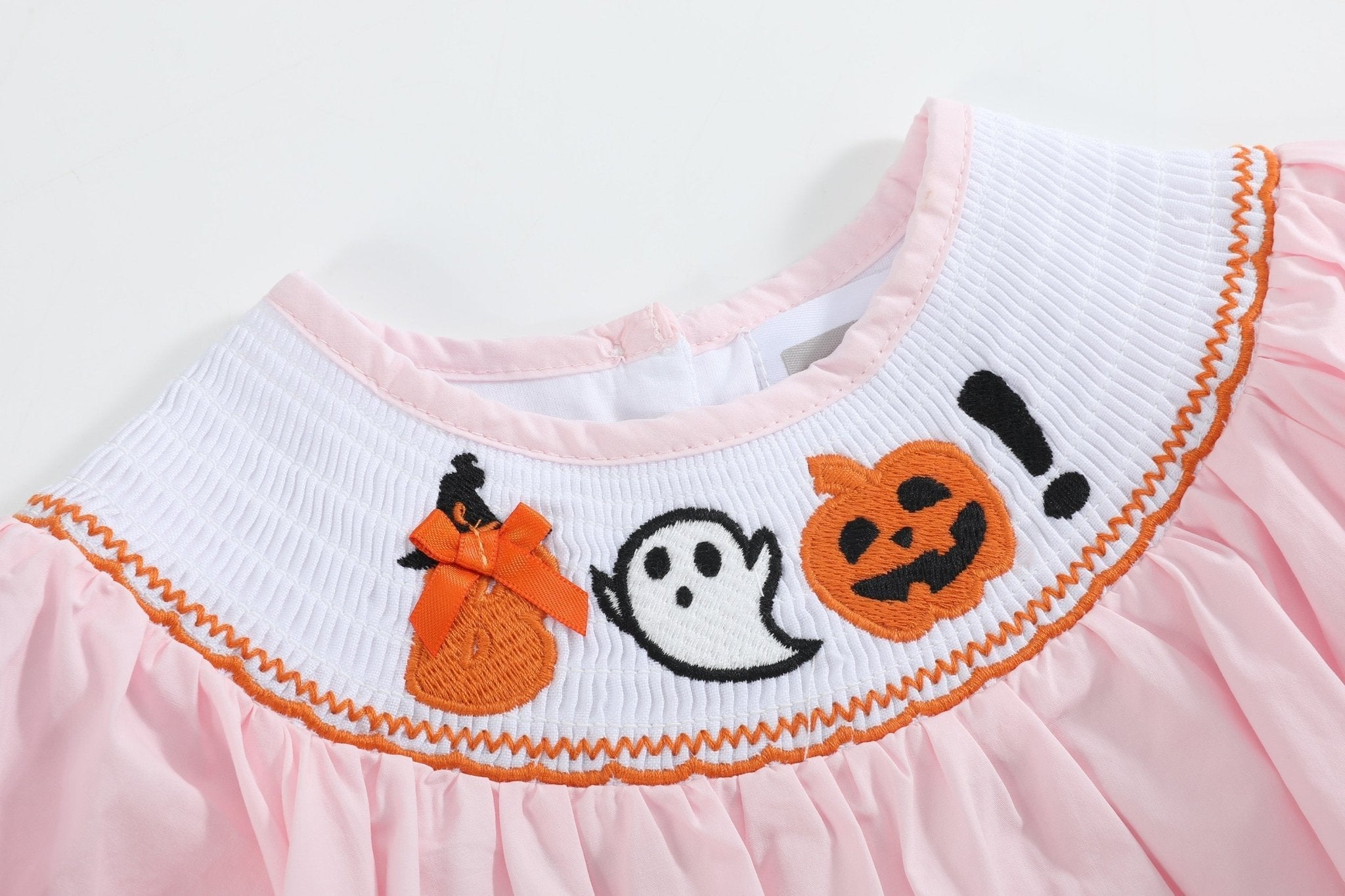Pink and Orange Gingham Boo Smocked Dress and Bloomer Set