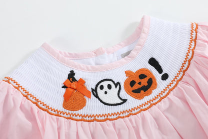 Pink and Orange Gingham Boo Smocked Dress and Bloomer Set