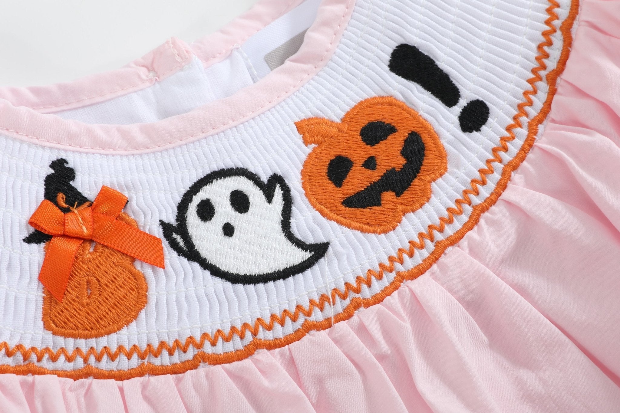 Pink and Orange Gingham Boo Smocked Dress and Bloomer Set