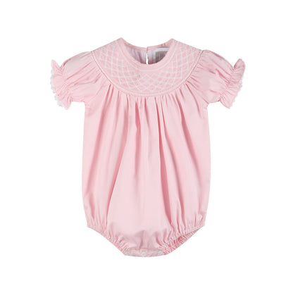 Pink and White Smocked Bubble Romper