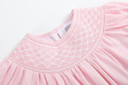 Pink and White Smocked Bubble Romper