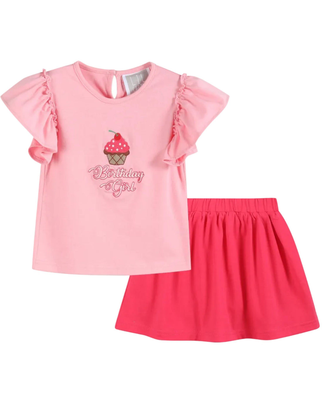 Pink Birthday Girl Ruffle Top and Skort Set