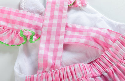 Pink Bunny Face Gingham Bubble Ruffle Romper