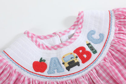 Pink Gingham ABC School Bishop Dress