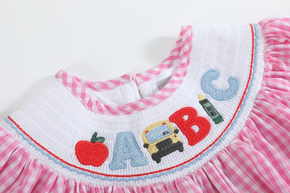 Pink Gingham ABC School Bishop Dress