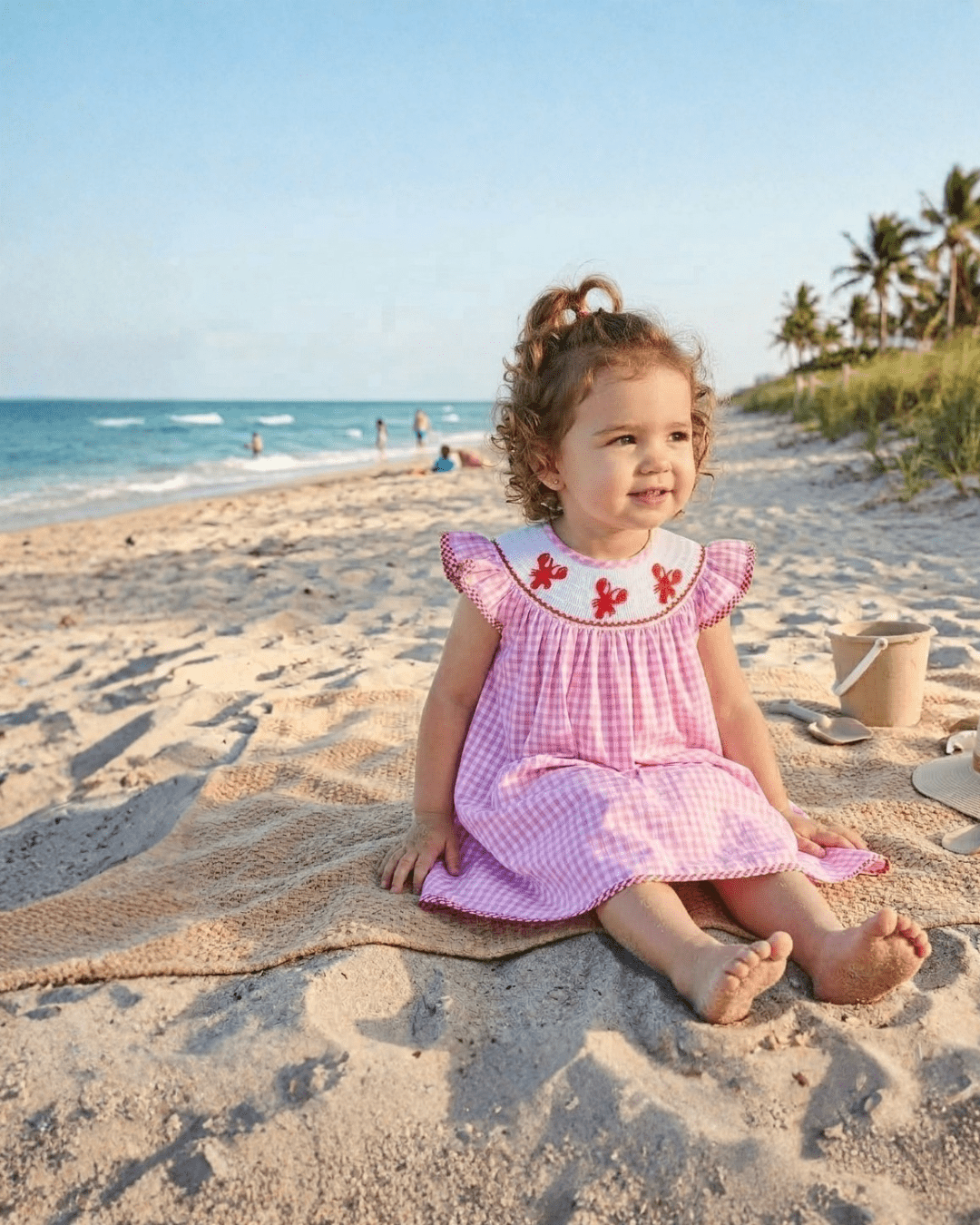 Pink Gingham Crawfish Smocked Bishop Dress