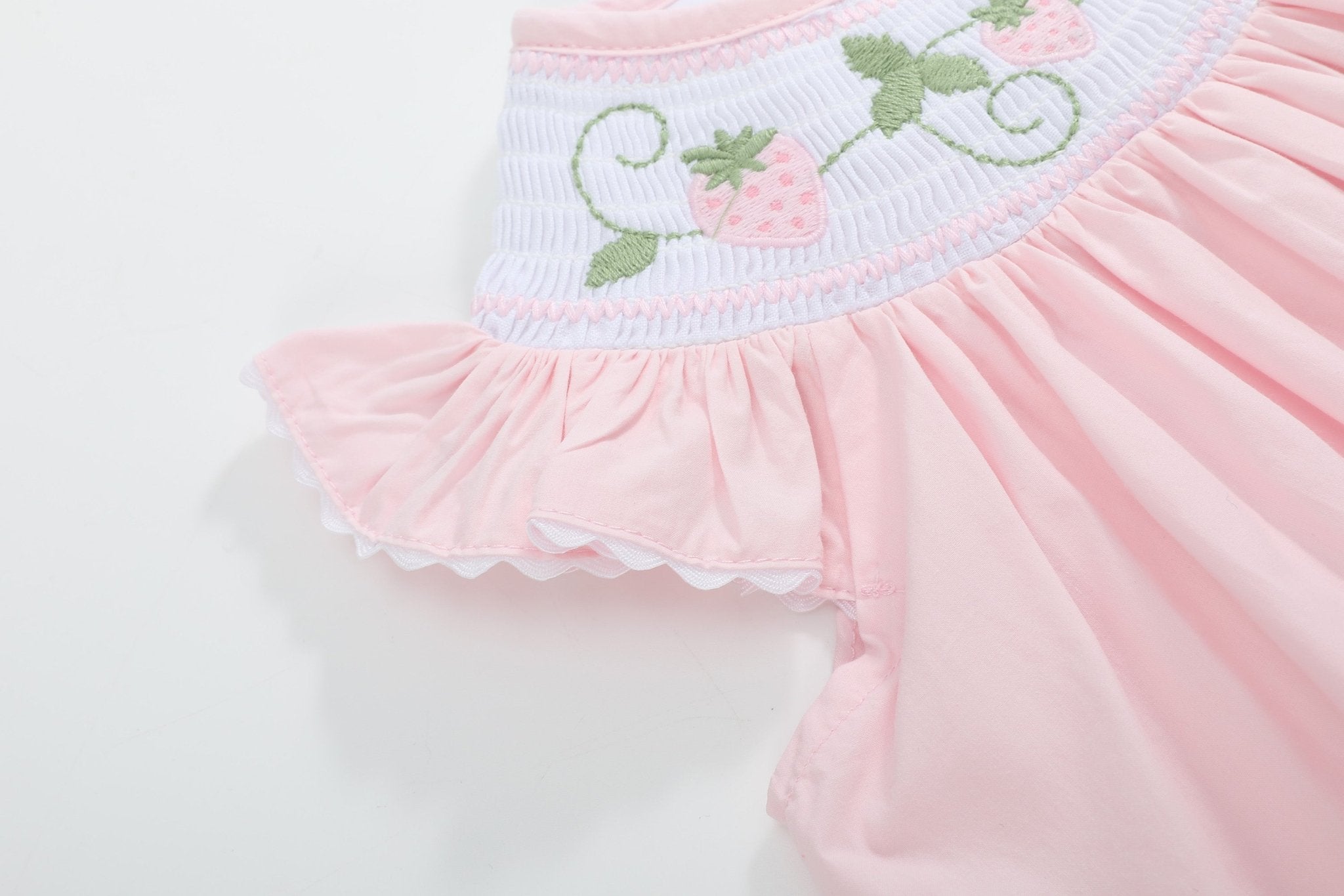 Pink Strawberry Vine Smocked Bishop Dress