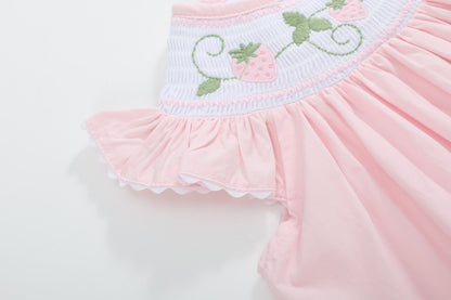 Pink Strawberry Vine Smocked Bishop Dress