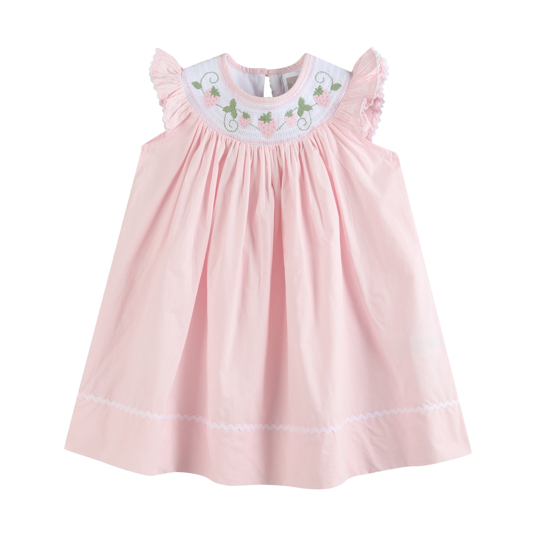 Pink Strawberry Vine Smocked Bishop Dress