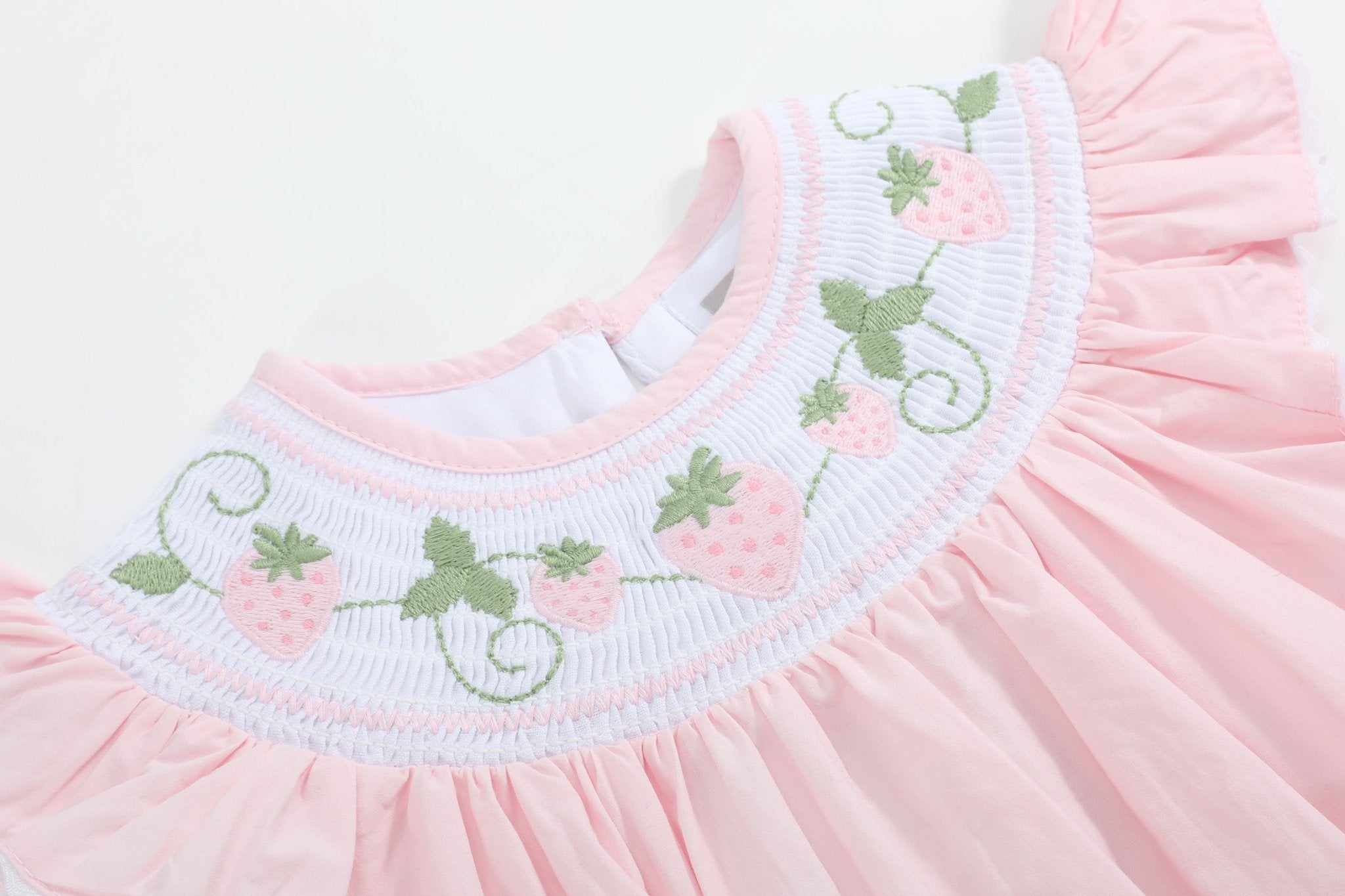 Pink Strawberry Vine Smocked Romper